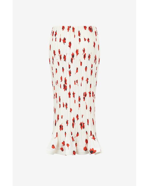 Self-Portrait Red Floral Plisse Midi Skirt