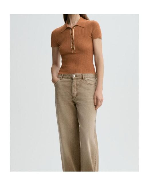 By Malene Birger Brown Benita Ribbed-Knit Polo Shirt