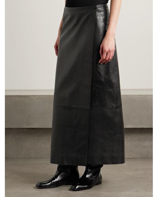 Khaite Black Panelled Wrap Midi Skirt