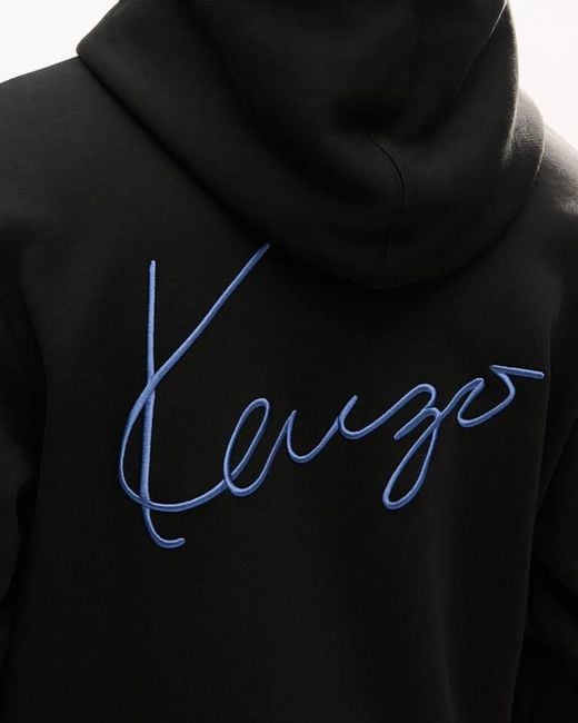 KENZO Black Signature Embroidered Zip Up Hoodie for men