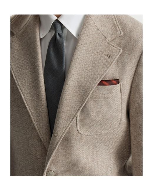 Brunello Cucinelli Red Regimental Stripe Silk Pocket Square for men