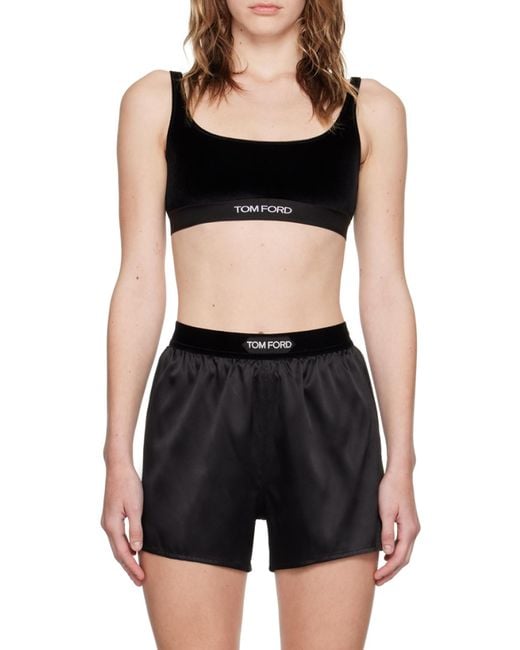 Tom Ford Black Stretch Lustrous Velour Signature Bralette