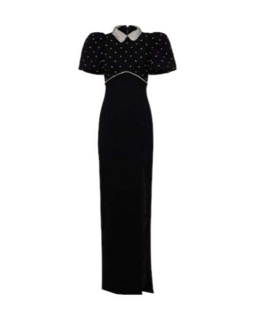 Rebecca Vallance Black Amery Embellished Puff-Sleeve Gown