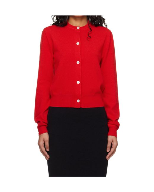 Jil Sander Red Wool Crew Neck Cardigan
