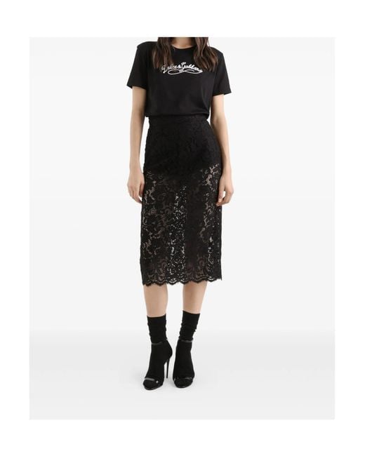 Dolce & Gabbana Black Logo Embroidered Crewneck T-Shirt