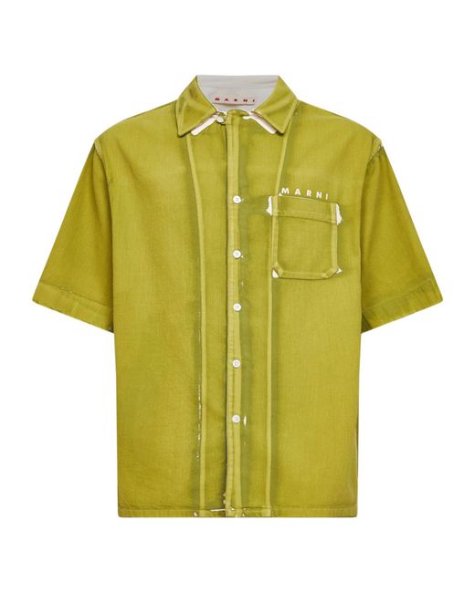 Marni Yellow Short-Sleeved Button-Down Shirt for men