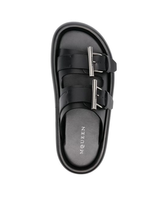 McQueen Black Double Buckle Slip-On Slides for men