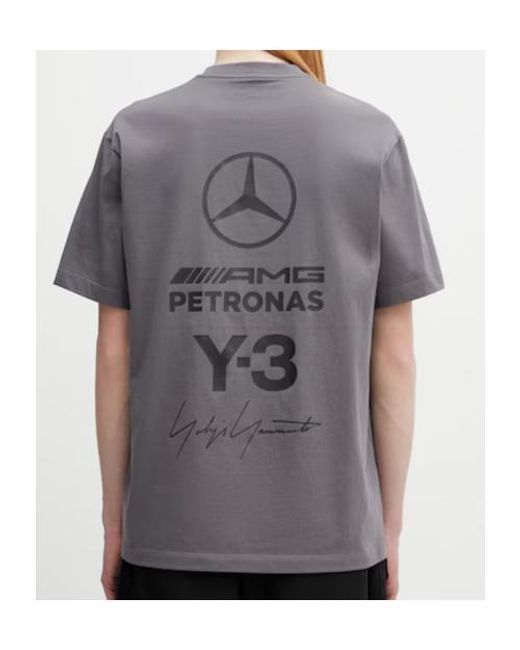 Y-3 Gray Mercedes Logo Stack Short Sleeve T-Shirt for men