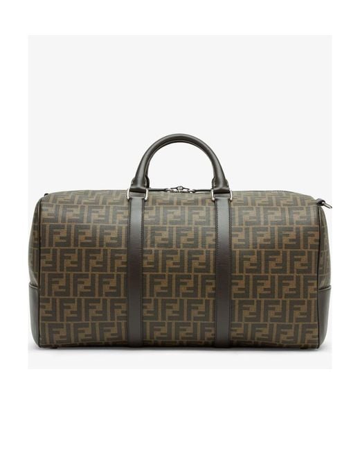 Fendi Brown Logo Detailed Medium Duffle Bag for men
