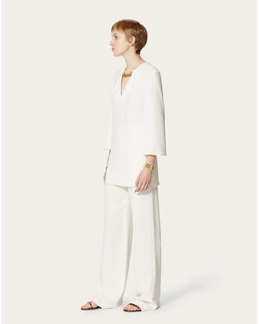 Valentino White High-Waisted Wide-Leg Trousers