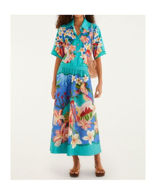 Farm Rio Blue Garden Of Life Midi Skirt