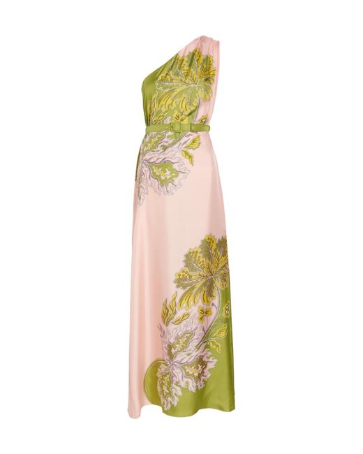 LaDoubleJ Metallic Roy Printed Belted Silk Maxi Dress