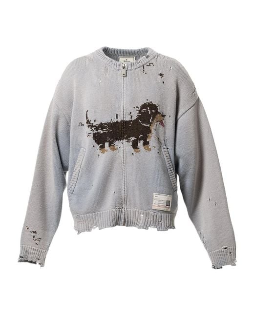 Maison Mihara Yasuhiro Gray Dog Jacquard Knit Cardigan for men