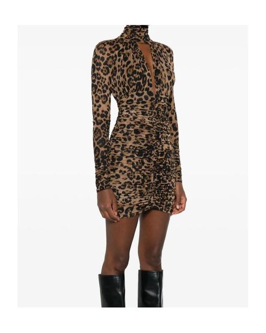 Blumarine Multicolor Ruched Keyhole Cut-Out Leopard-Print Mini Dress