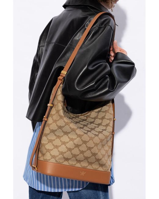 MCM White Himmel Monogram Jacquard Hobo Bag