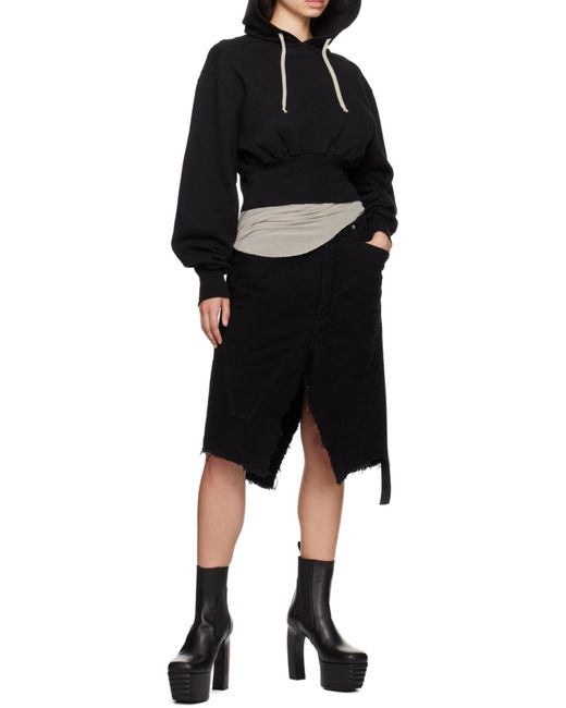 Rick Owens Black Tatlin Drawstring Cropped Hoodie