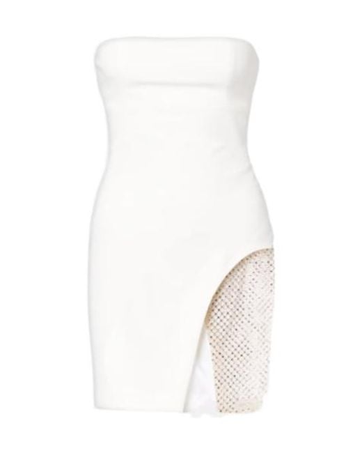 The Attico White Embellished Strapless Cady Minidress