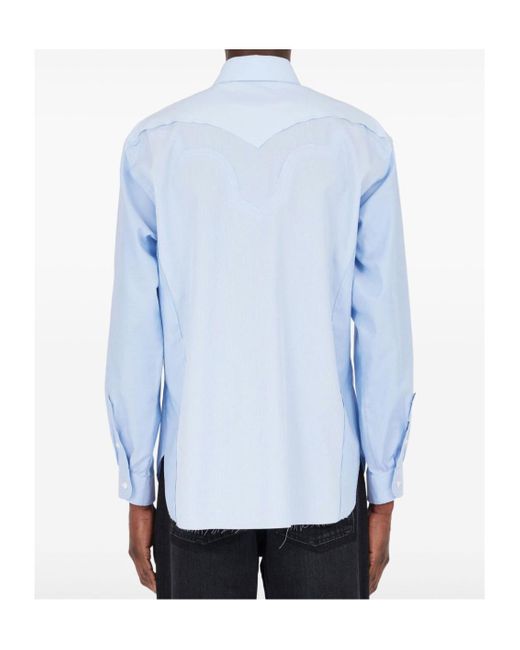 Maison Margiela Blue Cotton Shirt With Stitching Detail for men