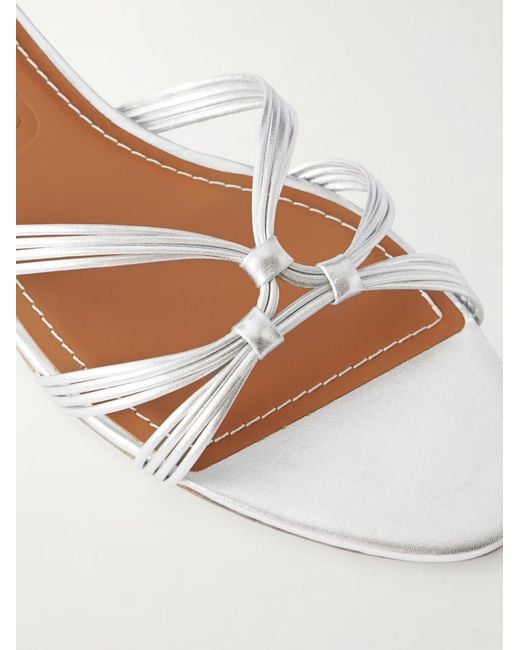 Staud White Knotted Metallic-Leather Sandals