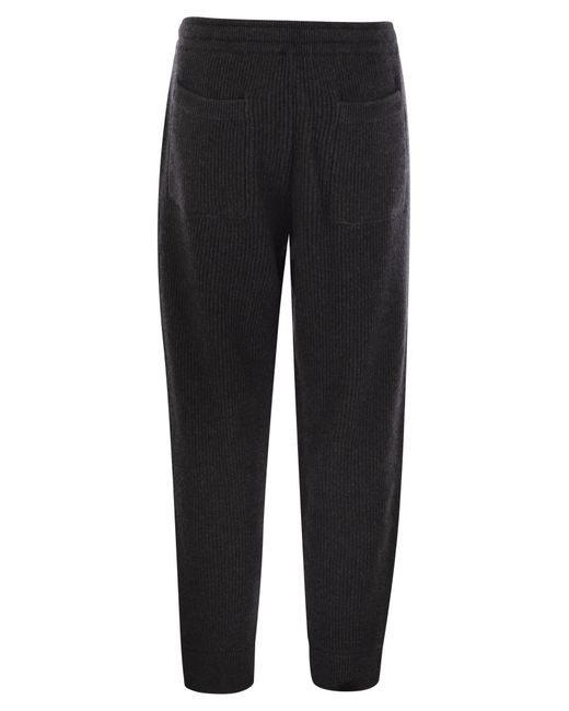 Brunello Cucinelli Black Drawstring Ribbed Track Pants for men