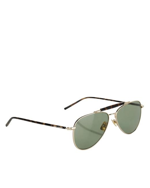 Saint Laurent Green Eyewear Pilot Frame Sunglasses for men