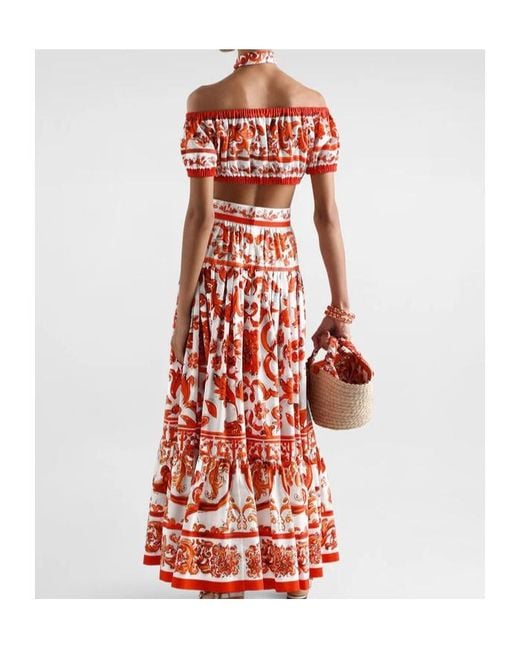 Dolce & Gabbana Red Majolica-Printed Poplin Top