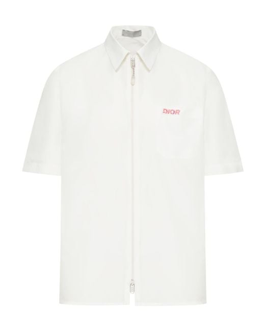 Dior White Homme Zip-Up Short-Sleeved Shirt for men