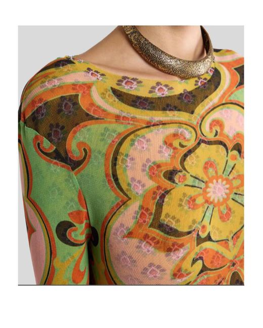 Etro Green Double Layer Patterned Knitted Top