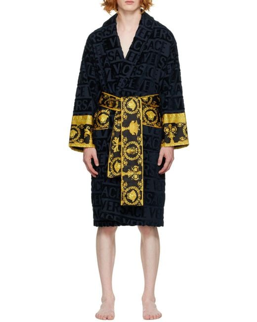 Versace Blue Barocco-Panel Logo Devoré Robe