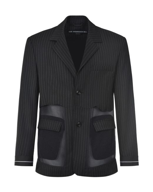ANDERSSON BELL Black Sheer Panel Pinstripe Blazer for men