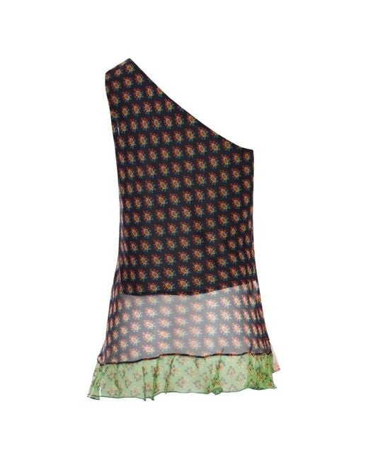 Etro Brown Asymmetric Floral Printed One-Shoulder Top