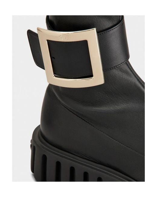Roger Vivier Black Viv' Go-Thick Metal Buckle Stretch Ankle Boots