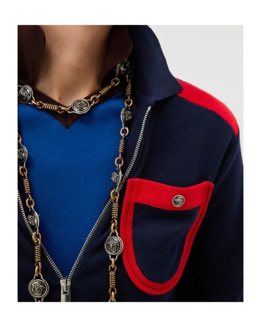 Versace Blue Long-Sleeved Zipped Cardigan