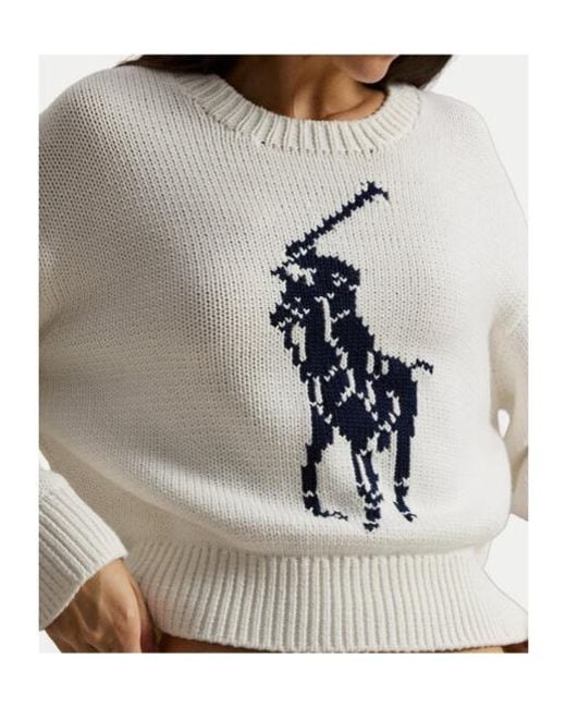 Polo Ralph Lauren White Big Pony Intarsia-Knit Jumper