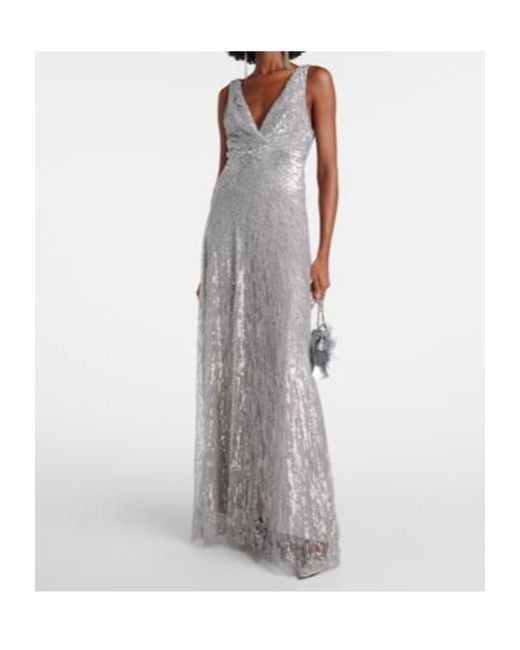 Monique Lhuillier Gray Sequined Tulle Gown