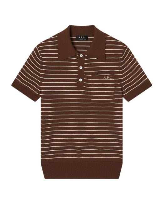 A.P.C. Brown Aline Striped Knit Polo Top