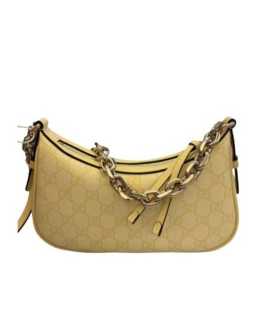 Gucci Natural Gg Emblem Zipped Small Shoulder Bag