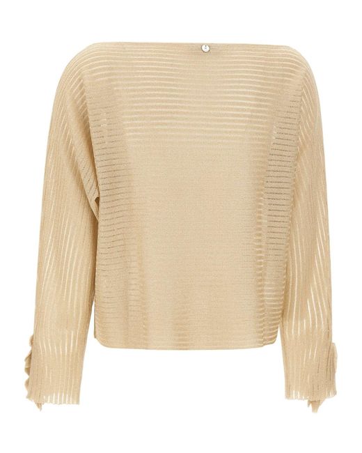Liu Jo Natural Semi-Sheer Striped Oversized Knitted Sweater