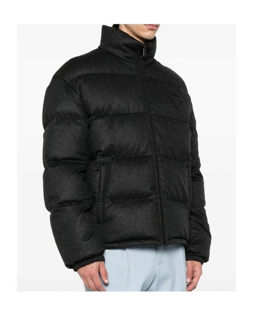 Prada Black High Neck Zip-Up Quilted Jacket for men