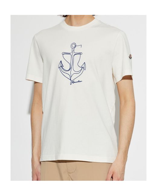 Moncler White Anchor Embroidered T-Shirt for men