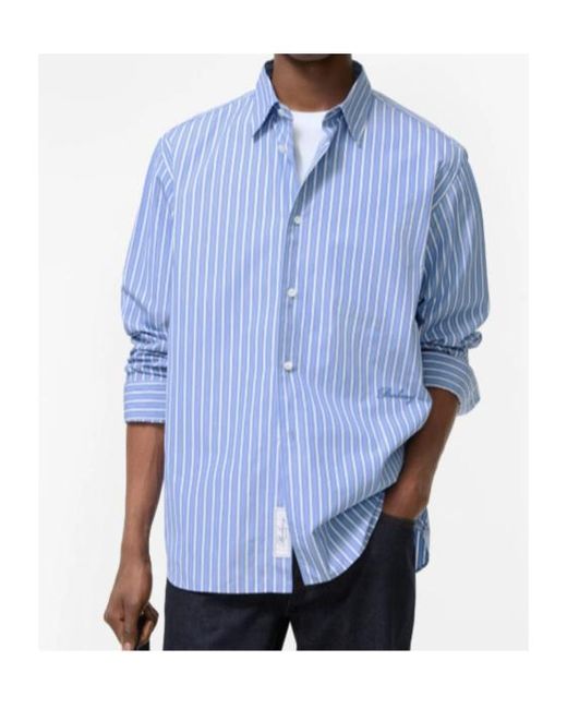 Burberry Blue Relaxed Fit Striped Cotton Shirt for men