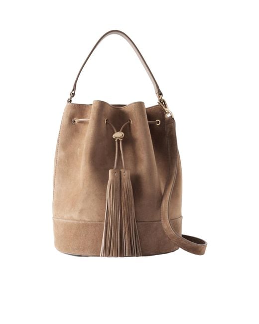 Gianvito Rossi Brown Sienna Tasseled Leather-Trimmed Suede Bucket Bag