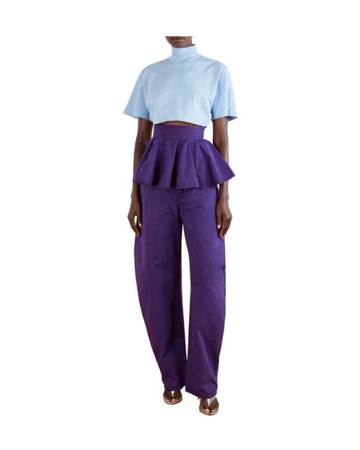 Alaïa Blue Alaïa Cropped Jersey T-Shirt