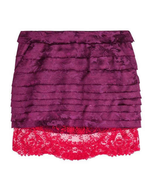 Saint Laurent Purple Tiered Floral-Jacquard Woven Mini Skirt