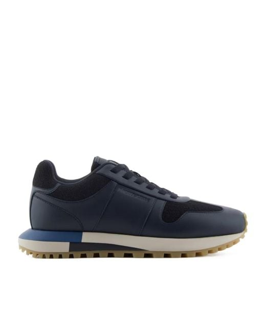 Emporio Armani Blue Logo Embossed Low-Top Sneakers for men