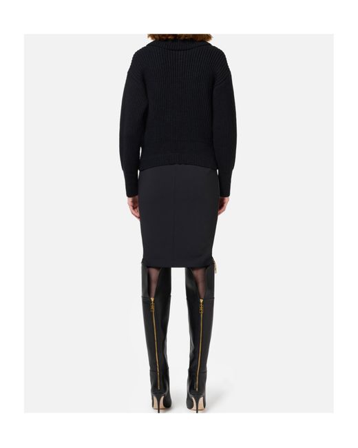 Elisabetta Franchi Black Zip Detailed Midi Crepe Skirt