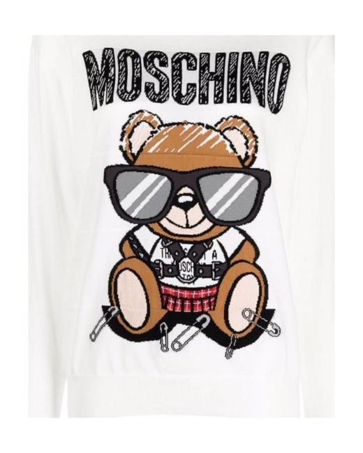 Moschino White Round-Necked Logo Sweater