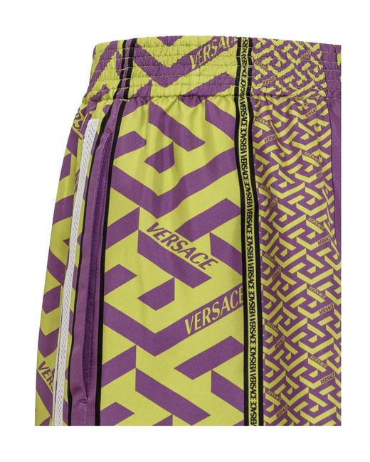 Versace Multicolor Greca Pattern Logo Printed Shorts for men