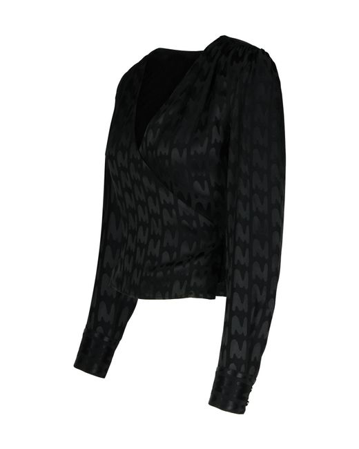 MSGM Black All-Over Patterned V-Neck Blouse