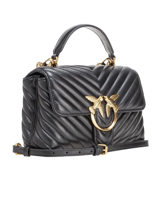 Pinko Black Lady Love Puff Chevron Mini Crossbody Bag
